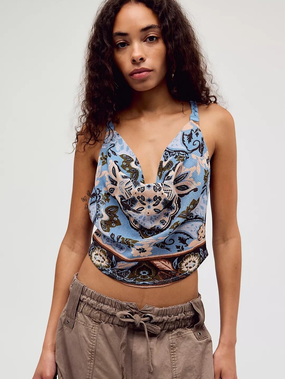 Free People Laila Cowl-Neck Top Bayou Combo NWT